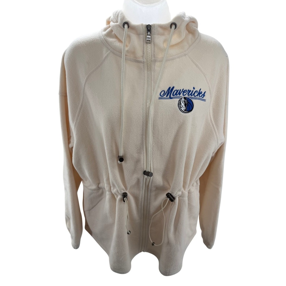 WEAR Erin Andrews Dallas Mavericks Full Zip Fleece Hoodie Cream Womens Small NEW